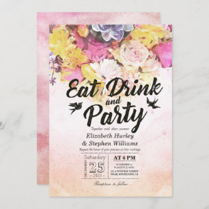 Invitation EAT Boisson & Fête Moderne Mariage aquarelle