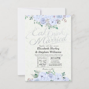 Invitation EAT Dragon Be Marié Mariage Floral Argent Script