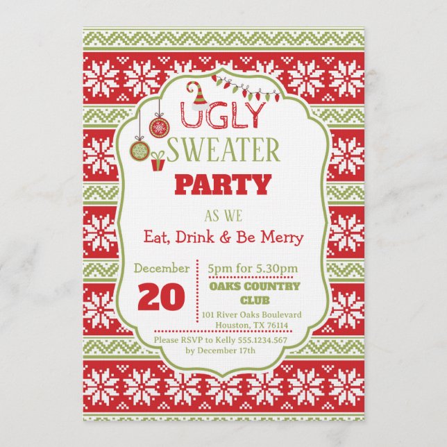 Invitation Eat, Drink an Be Ugly Ugly Christmas Sweater Party (Devant)