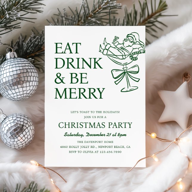 Invitation Eat Drink and Be Merry Fun Santa Christmas Party (Créateur téléchargé)