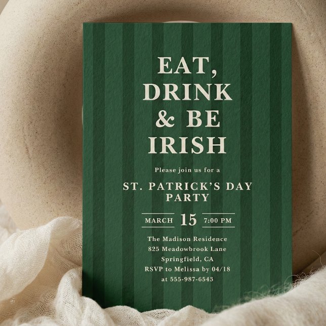 Invitation Eat Drink Be Irish St Patricks Party Stripes (Créateur téléchargé)