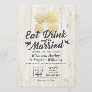 Invitation EAT Drink Be Marié Mariage Gold Pineapple Couple