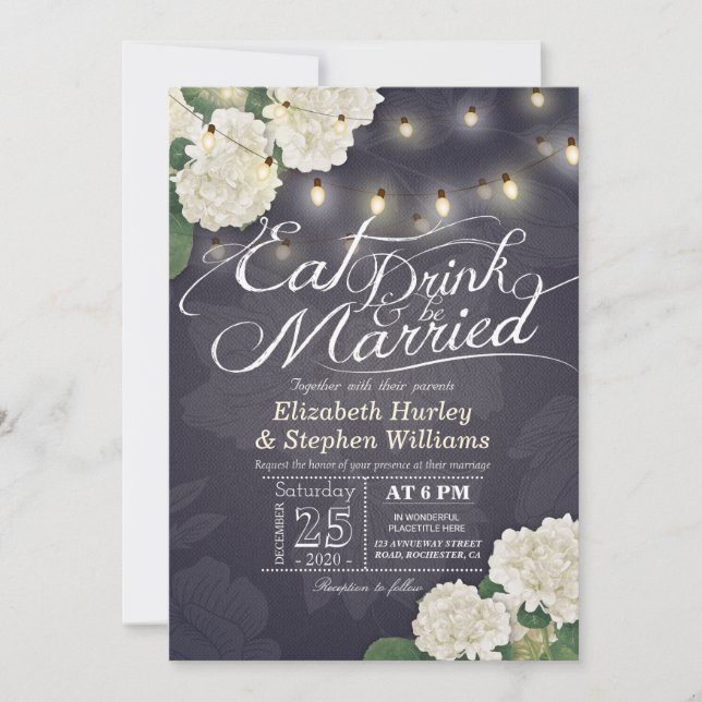 Invitation EAT Drink & Be Married Flower String Mariage (Devant)