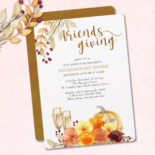 Invitation Eat Drink be Thankful Autumn Flowers Friendsgiving
