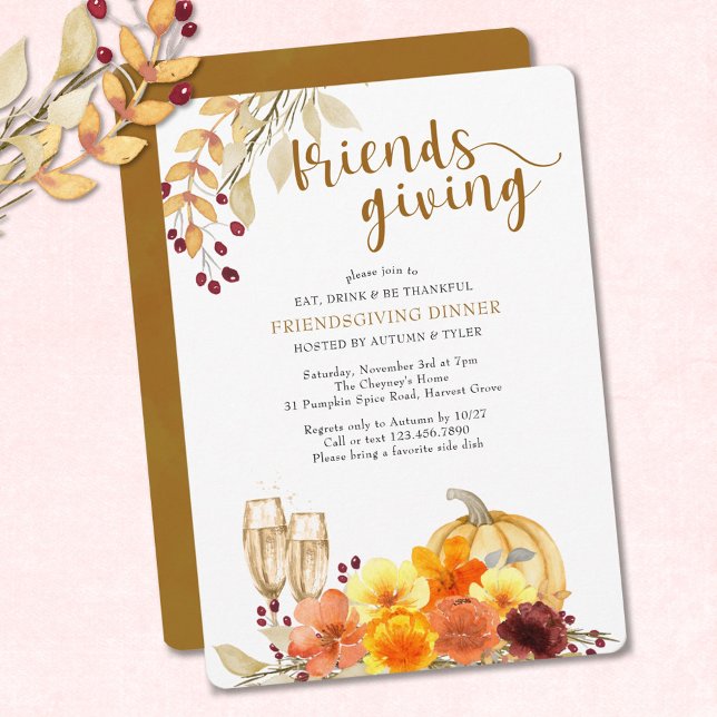 Invitation Eat Drink be Thankful Autumn Flowers Friendsgiving (Créateur téléchargé)