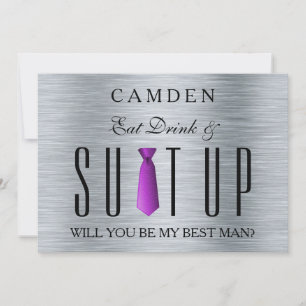 Invitation Eat Drink & Suitup Purple Serez-vous mon meilleur