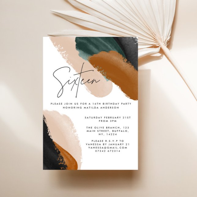 Invitation Eau abstraite en terre cuite verte 16e anniversair (Créateur téléchargé)