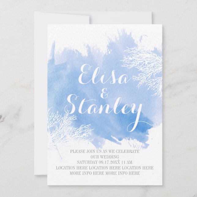 Invitation Eau abstraite moderne corail récif bleu mariage (Devant)