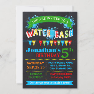 Invitation Eau Bassin Anniversaire Fête d'été Couleurs primai
