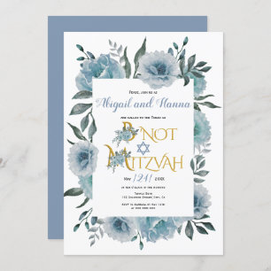 Invitation Eau bleu foncé fleurs florales B'Not Mitzvah