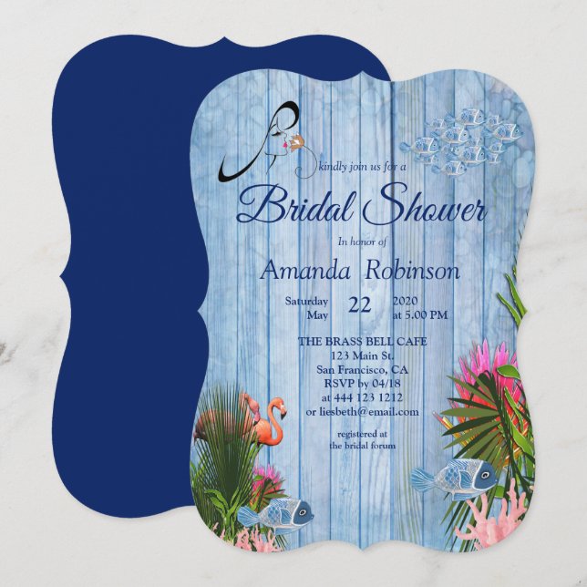 Invitation Eau bleue Galets & Flamants roses roses Fête des m (Devant / Derrière)