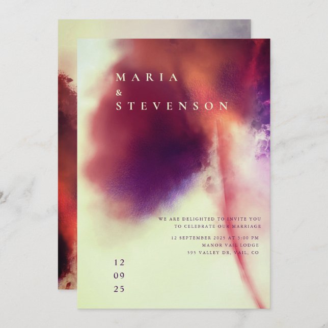 Invitation Eau Brown ivoire élégant Mariage Dandelion (Devant / Derrière)