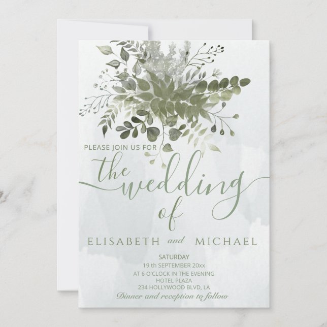 Invitation Eau couleur bleu chic Dusty vert eucalyptus (Devant)