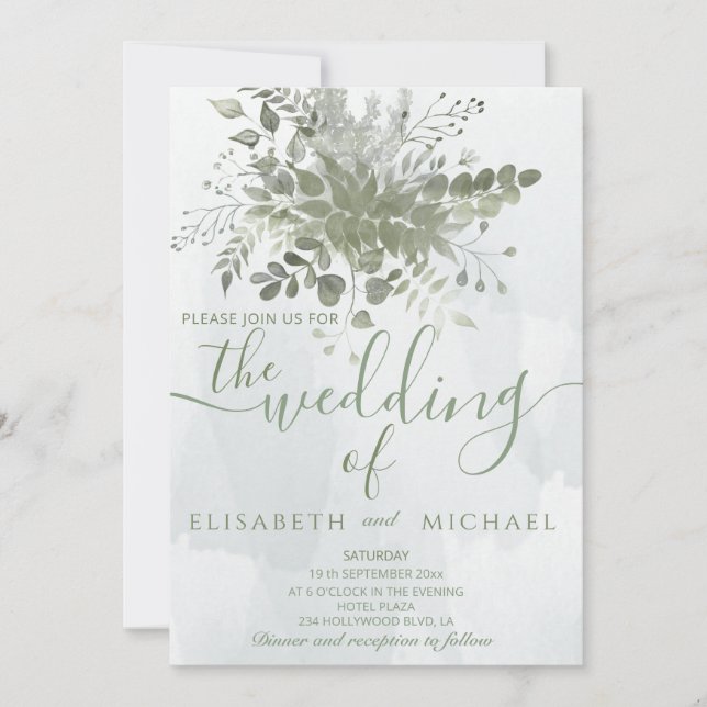 Invitation Eau couleur bleu chic Dusty vert eucalyptus (Devant)