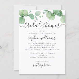 Invitation Eau-couleur eucalyptus. Douche nuptiale verte