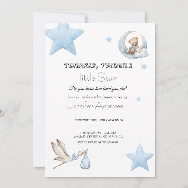 Invitation Eau couleur twinkle twinkle little star garçon béb (Devant)