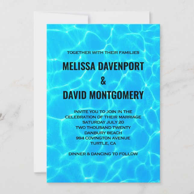 Invitation Eau de piscine bleue claire Photo Mariage décontra (Devant)