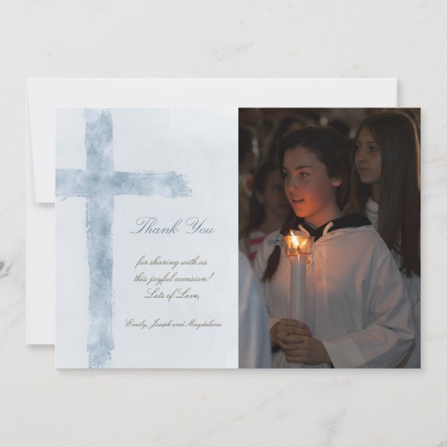 Invitation eau de première communion aquarelle croix bleue me (Devant)