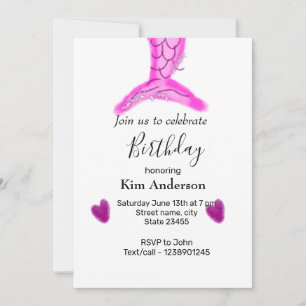Invitation eau de sirène rose cœur aquarelle ajouter nom anni
