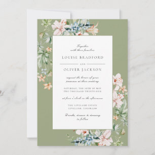 Invitation Eau de source aquarelle vert sauge Fleurs poussiér