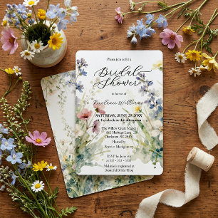 Invitation Eau-forte élégante de prés de fleurs sauvages pour