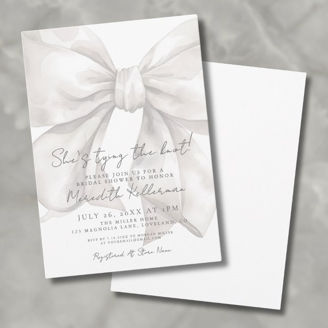 Invitation Eau-forte élégante en blanc Mariage Célébration (Elegant Watercolor White Bow Bridal Shower Invitation)