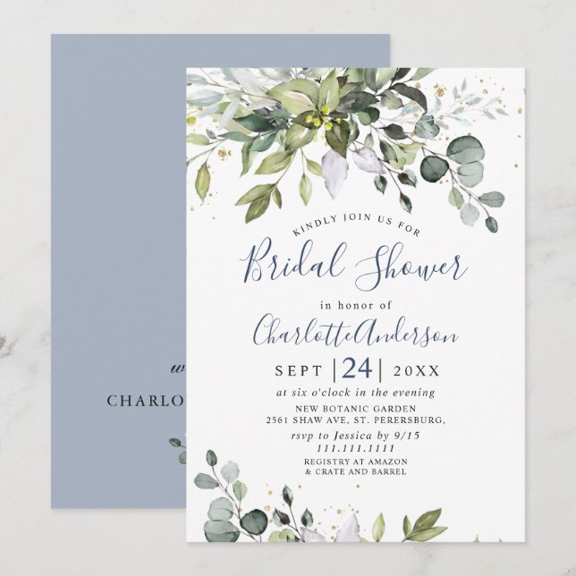 Invitation Eau-forte Eucalyptus Verdure Mariage Shower (Devant / Derrière)