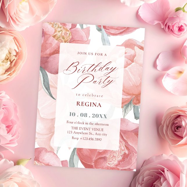 Invitation Eau-forte florale rose pour anniversaire (Créateur téléchargé)