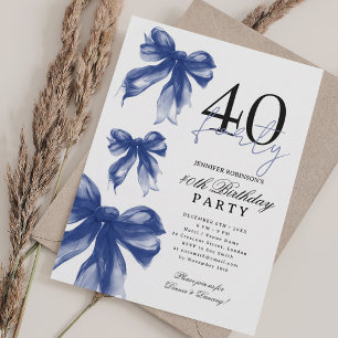 Invitation Eau gouache bleu marine Coquette Noeud 40e anniver