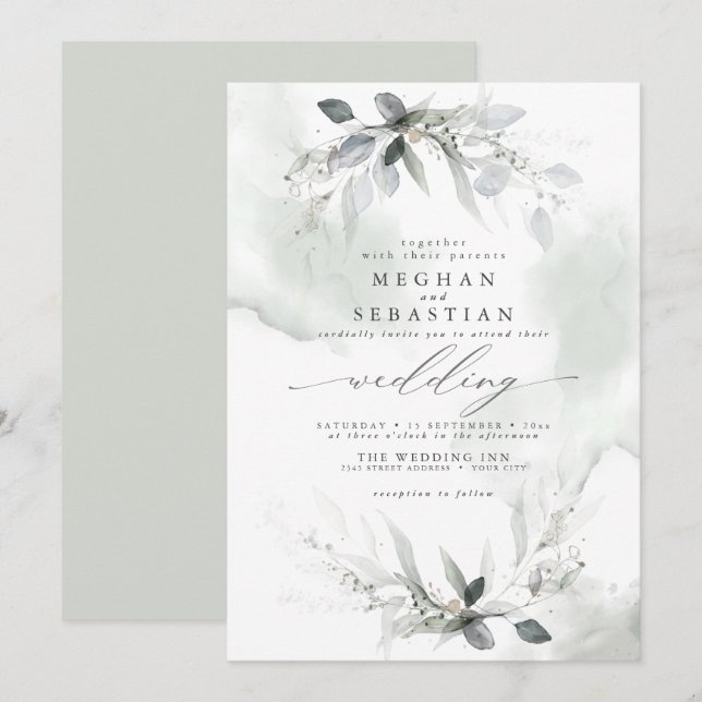 Invitation Eau Mariage Dreamy Verdure (Devant / Derrière)