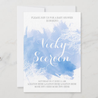 Invitation Eau moderne corail récif baby shower bleu