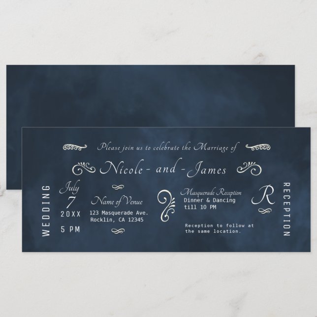 Invitation Eau moderne de mariage de bleu de marine foncé ora (Devant / Derrière)