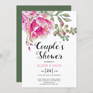 Invitation Eau rose fleurs mariage couples douche