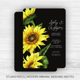 Invitation Eau stylisée Sunflower Fumée Mariage noir