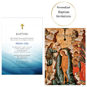 Invitation Eaux de la vie éternelle Baptême orthodoxe Invitat