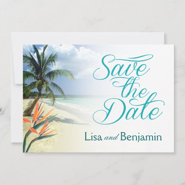 Invitation Eaux d'Émeraude Plage Jamaïcaine Save the Date (Devant)