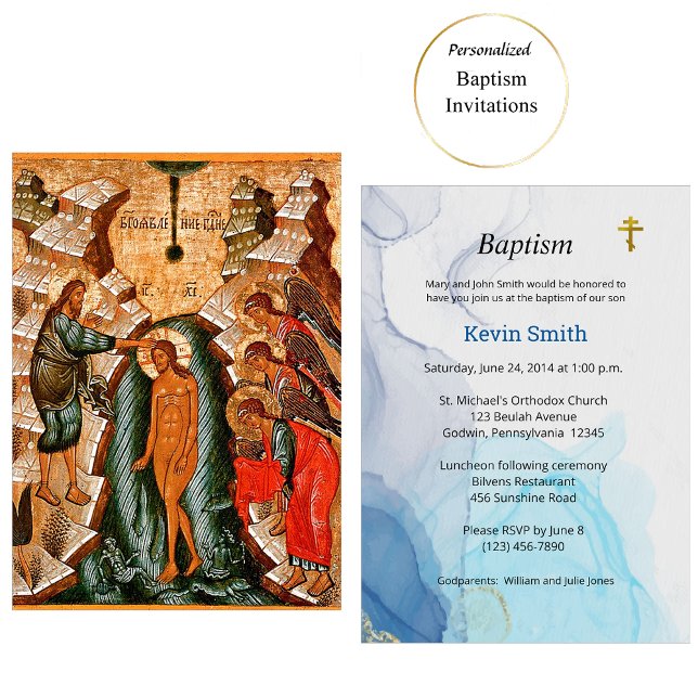 Invitation Eaux vivantes Baptême chrétien orthodoxe (Créateur téléchargé)