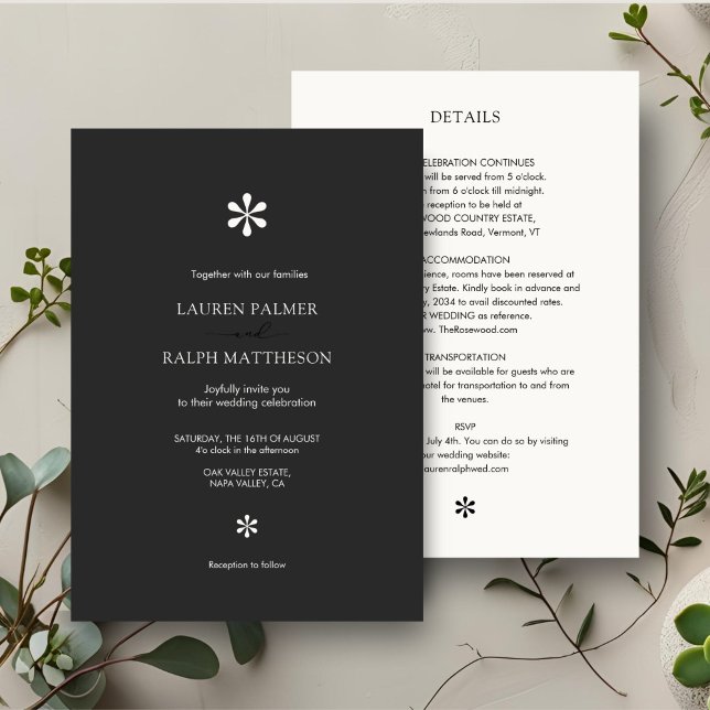 Invitation Ébène et ivoire | Chic 2 en 1 Mariage intégral min (Créateur téléchargé)