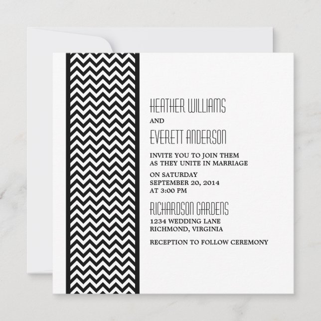 Invitation Ebony Chevron Border Wedding (Devant)