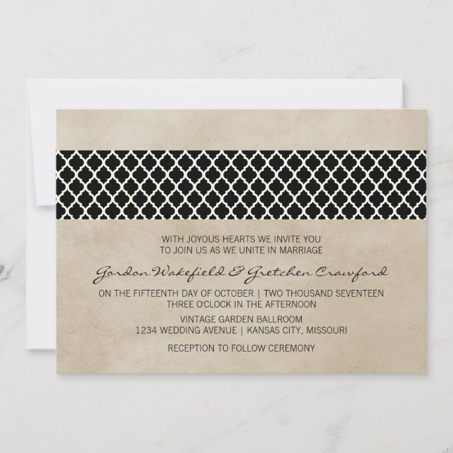 Invitation Ebony Rustique Quatrefoil Mariage Inviter (Devant)