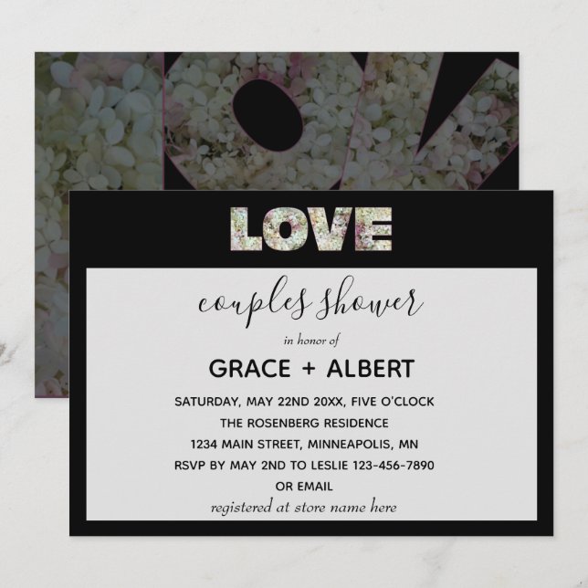 Invitation Ebony Vanilla fraise Hydrangeas Couples Douche (Devant / Derrière)