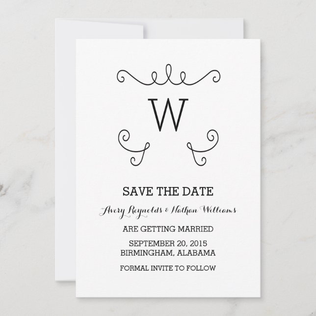Invitation Ebony Whimsical Flourish Enregistrer la date Invit (Devant)