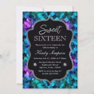 Invitation Écaille de sirène pailletée bleue et violette Swee