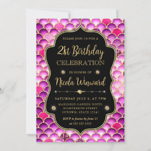Invitation Écailles de Sirène Rose et Or Iridescentes Anniver