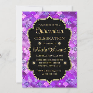 Invitation Écailles de sirène violettes et dorées pour Quince