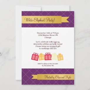 Invitation Échange cadeau ruban or violet fête de Noël
