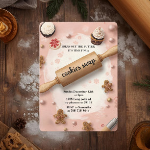 Invitation Échange de biscuits au rouleau à pâtisserie rose