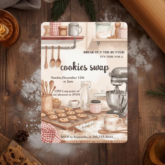 Invitation « Échange de biscuits de cuisine rustique » (Créateur téléchargé)