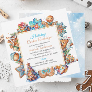 Invitation Échange de biscuits de fêtes de Noël à l'aquarelle