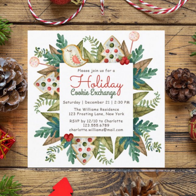 Invitation Échange de biscuits de Noël à l'aquarelle (Créateur téléchargé)